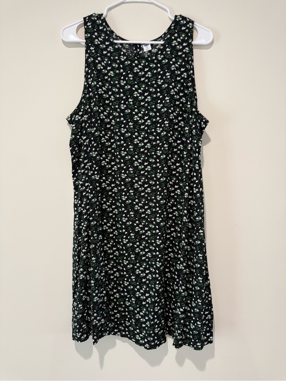 Old Navy Black Mini Dress with Green and White Floral Print
